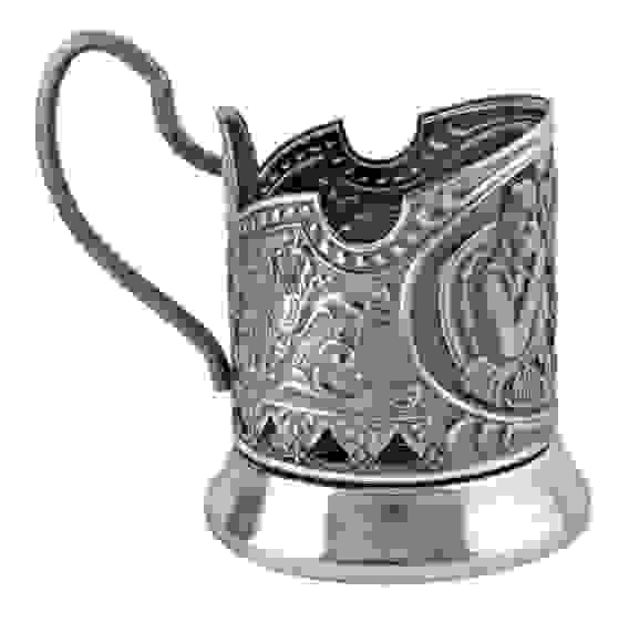 Подстаканник "Русское чаепитие" (новая пластина) никелированный с чернью